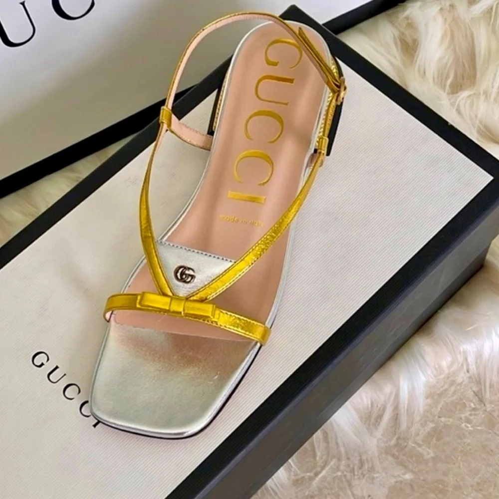 Almost New Gucci Silver and Gold Leather Sandals - Picture 8 of 8